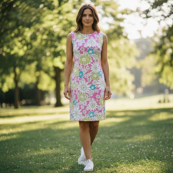 Chadwick’s Floral Pink Sleeveless Sheath Dress Size 6 Pink Blue Green White - Picture 2 of 9